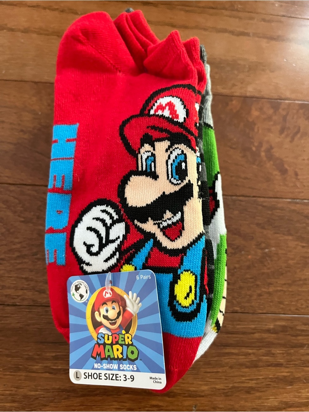6 Pairs Super Mario No-Show Socks Kids Shoe Size 3-9 NEW
